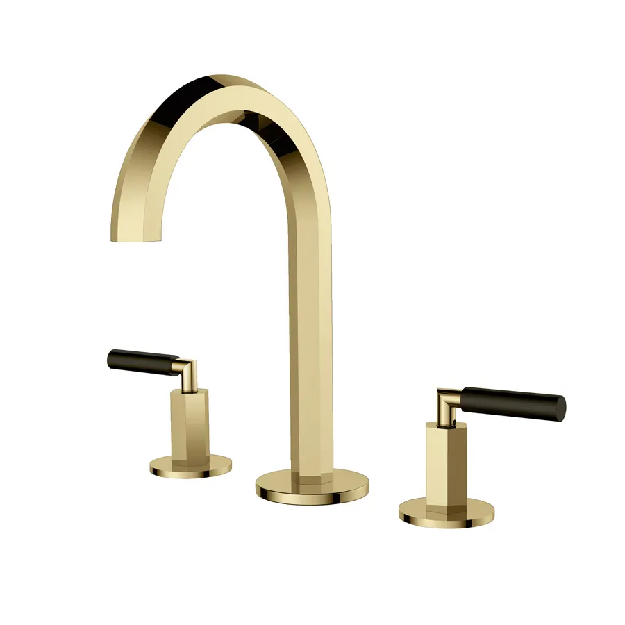 KF8804 Lüks güverte üstü 3 delik çift kolları altın banyo lavabo musluğu