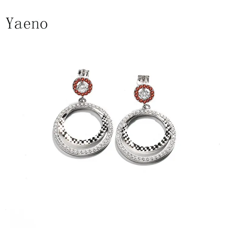 925 Sterling Silver Zircon Handmade Round Shape Wedding Dangle Earrings French Style