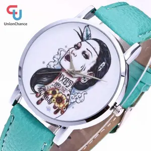 素敵なプリントインデックスダイヤル色のシンプルなラウンドファッションスポーツウォッチと卸売格安女性腕時計
