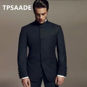 Black men party wear tradition chinese suit coat pant neck design wf547 anti-shrink anti-static