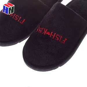 Tùy chỉnh thêu bông dùng một lần Velour Terry khăn tắm dép cho nam giới và phụ nữ Flip Flops khách sạn spa massage