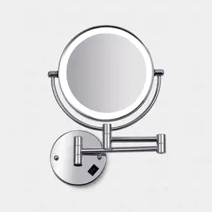 Silver Color Double Sided Wall Mounted 10X Shaving Mirror With Dimmable Led Light