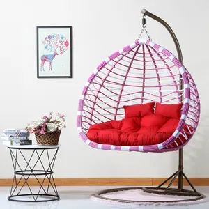 Hot Casual Hanging Chair PE Rattan Wicker 2 Seat Swing Chair In Outdoor