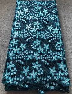 Teal green swiss lace heavy big double 透明硬纱蕾丝女士派对连衣裙