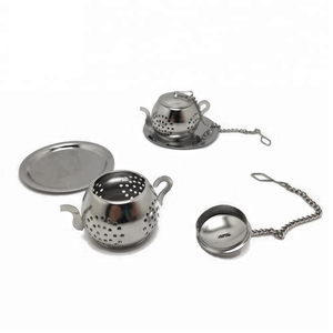 Di alta qualità in acciaio inox carino infusore per tè Set forma palla con catena include ceramica plastica rete d'argento utensili - Product Image 2