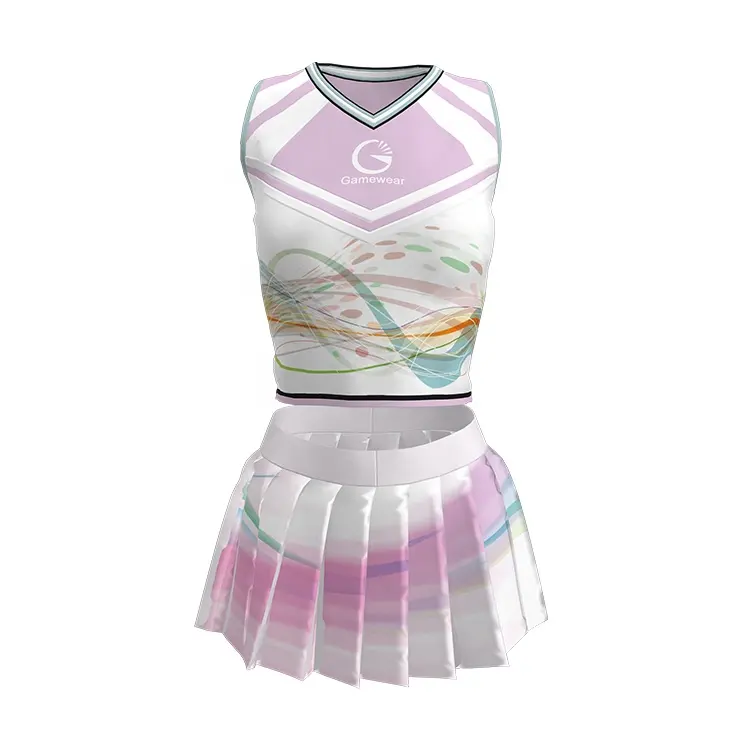 Costume de pom-pom girl à sublimation, uniforme de pom-pom girl sexy personnalisé pour fille, vente en gros