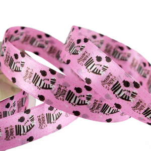 Gros logo personnalisé rose zèbre motif 100% polyester <span class=keywords><strong>impression</strong></span> satin ruban - Product Image 1