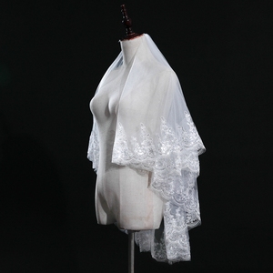 Due Strati D'avorio In Rilievo Breve Veli <span class=keywords><strong>Da</strong></span> <span class=keywords><strong>Sposa</strong></span> - Product Image 4