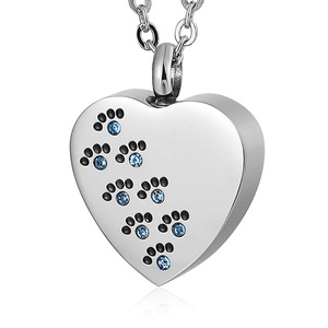 Cinta Hati Anjing Kucing Paw Cetakan Batu Kelahiran Kristal Liontin Guci Kalung untuk Abu Kremasi Wanita Gadis - Product Image 1