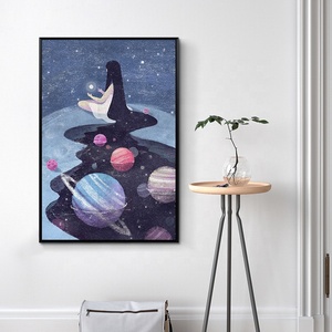 Personnalisé Noir poil long belle jeune fille assise sur la planète diamant peinture <span class=keywords><strong>d</strong></span>'art - Product Image 4