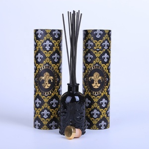 Luxury Black Round Glass Bottles Reed Diffuser Set Gift Packaging Cylinder Paper Tube