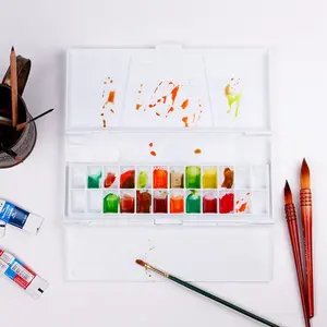 Kunstenaar Professionele Plastic Lege Vierkante Aquarel Palet Schilderij Pigment Palet Met Deksel