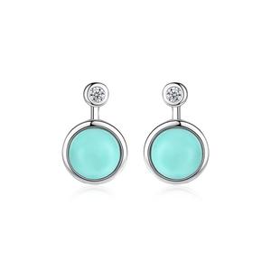 CZCITY Women Fine Jewelry Party CZ Boucle D'Oreille Femme Gift Real 925 Sterling Silver Round <strong>Turquoise</strong> <strong>Stud</strong> <strong>Earrings</strong> - Product Image 1