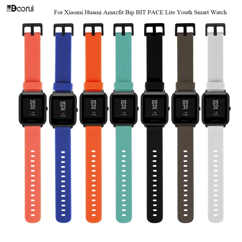 BOORUI 20mm Sports Silicone Wrist Strap for Xiaomi Huami Amazfit Bip BIT PACE Lite Youth Smart Watch Replacement bands