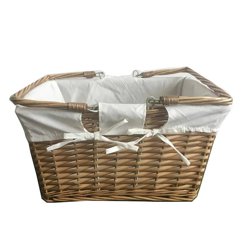 Woven Willow Cube Baskets With Lining Double Handle For Gift Bread Food Cabinet