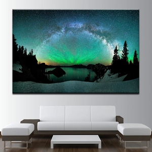 <span class=keywords><strong>Peinture</strong></span> à la main sur toile peinte Image d'arbre coloré Art Aurora Borealis Nature Paysage moderne Décoration murale - Product Image 4