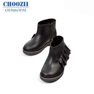 Choozii Wholesale OEM Fashion Leather Cute Combat Boots Brown Black Tooddler Kids Winter Ankle High Rain Boots for Girls