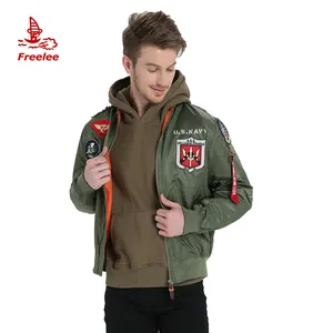 Bán Sỉ Áo Khoác Bomber Cho Nam Chất Liệu Satin Hải Quân Hoa Kỳ Chắp Vá Mùa Xuân