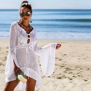 थोक बिकनी beachwear कवर अप-2019 Crochet सफेद बुना हुआ समुद्र तट कवर अप पोशाक अंगरखा लंबी बिकनी कवर अप तैरो कवर अप बागे प्लेज Beachwear