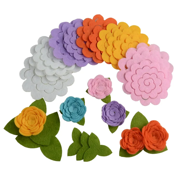 China factory direct 20 pcs 2'' accessory green leaf small wholesale handmade felt diy flowers for headbands hair clips