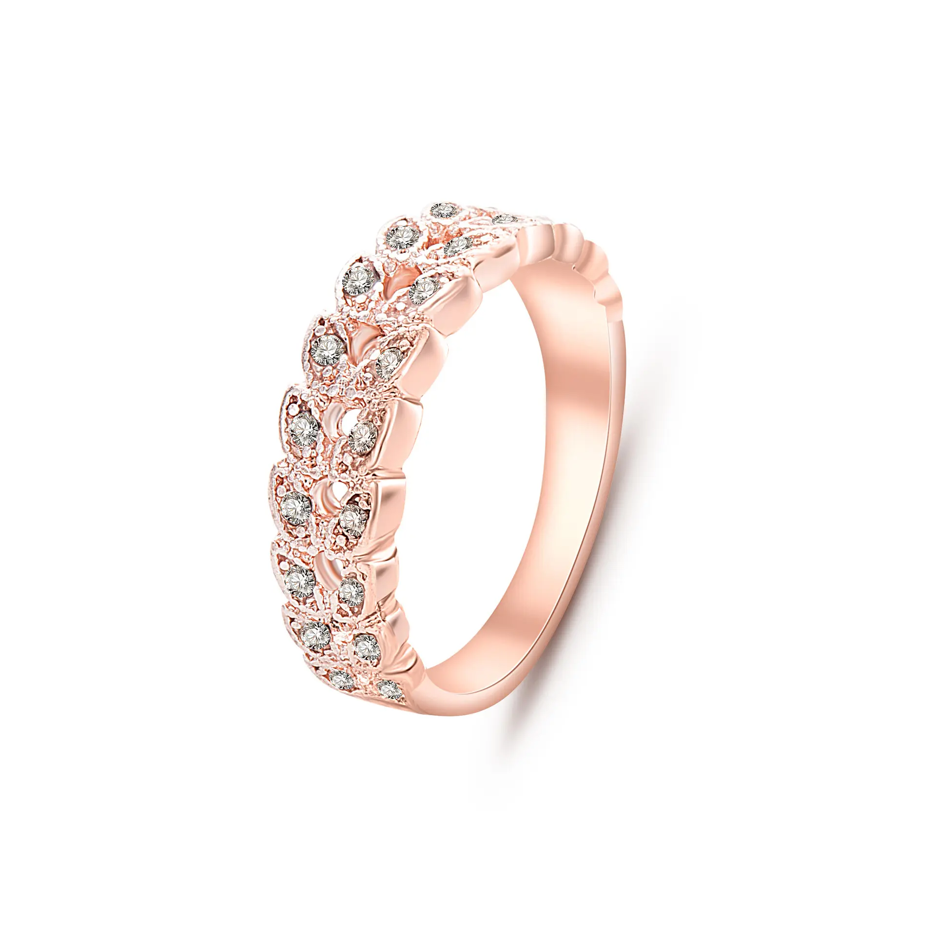 Cincin Warna Emas Mawar Mode, Cincin Kristal Berlian Imitasi untuk Wanita