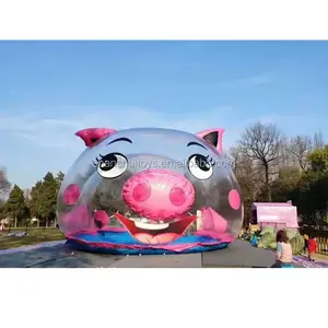 巨型粉红色猪透明帐篷与滑动游乐场/儿童游乐场充气泡沫帐篷