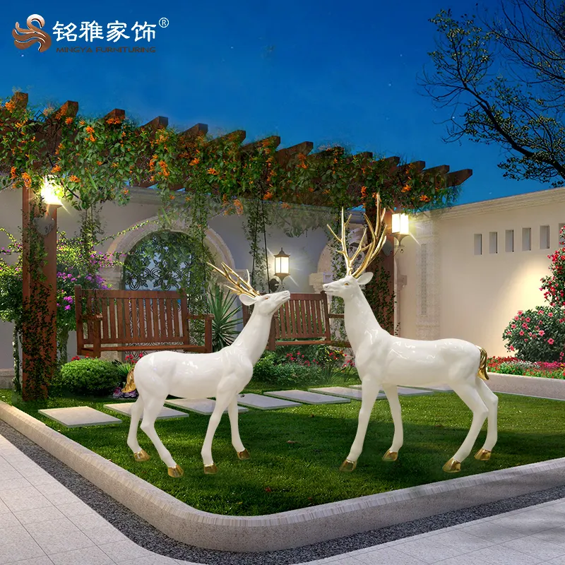Casa moderna decoración suministros de Arte de fibra de vidrio de gran ciervo estatuas para la decoración del jardín