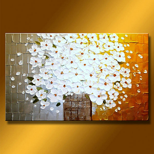 Dipinto Acrilico <span class=keywords><strong>su</strong></span> <span class=keywords><strong>Tela</strong></span> con Fiori Bianchi Astratti e Texture per Decorazione <span class=keywords><strong>Soggiorno</strong></span> - Product Image 2