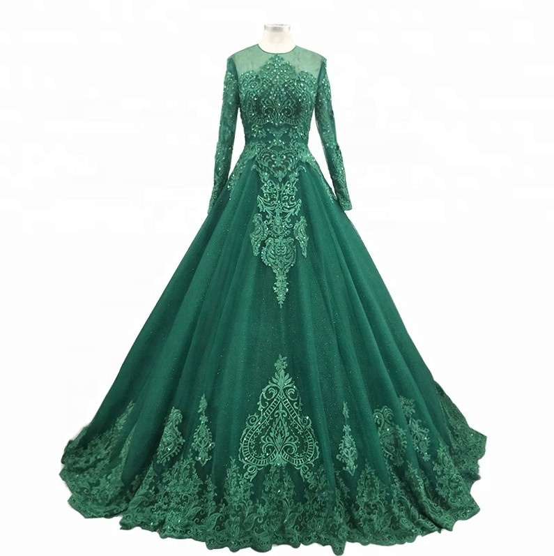 Arabic Turquoise Vintage Long Sleeve Plus Size Wedding Dress