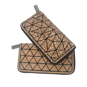 China factory direct sale wood material handbag female geometric Natural cork zipper wallet bag