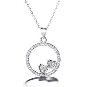 Collar con abalorio de círculo simple, <span class=keywords><strong>colgante</strong></span> de joyería de corazón <span class=keywords><strong>rojo</strong></span> de plata auténtica 925 para mujer - Product Image 1