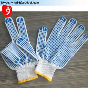 Résistance au dérapage en caoutchouc à pois coton gants équipement de protection personnelle blanc PVC pointillé gants à main prix le moins cher