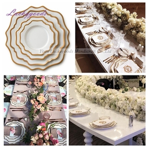 Assiettes de mariage de restaurant bon marché rondes en tournesol rime or rose blanc - Product Image 4