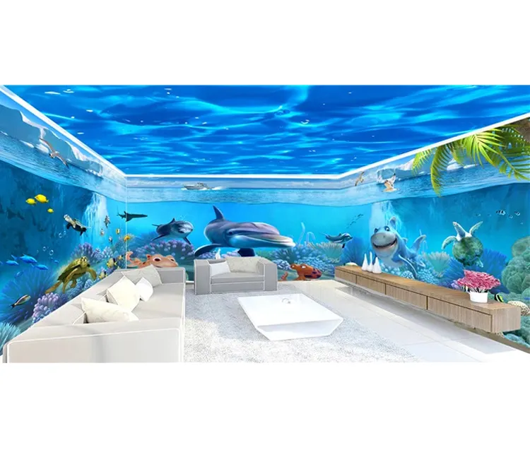 Dreamlike Underwater World dolphin Theme aquarium decoration 3D Space Background 3d wallpaper murlas for whole room decoration