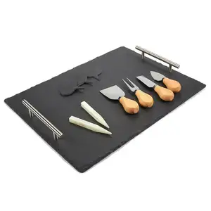 Planche à découper fromage en ardoise, 15x12 pouces, avec 4 couteaux à fromage, 3 marqueurs à fromage, 2 stylos à craie