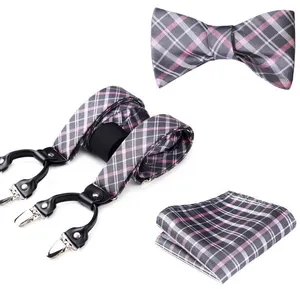 Wholesale Mens 100% Silk Adult Suspenders And Bow Tie Hanky Set