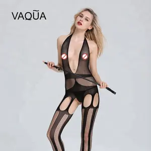 妇女的全身开裆鱼网 Bodystocking 黑网纯粹内衣紧身衣