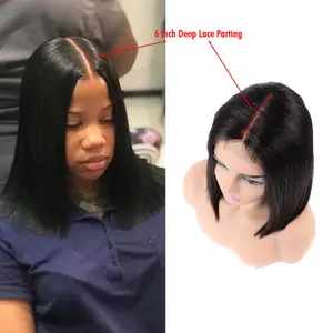 Rambut Palsu Bob Penutupan Renda Manusia, Rambut Manusia Belahan Dalam Panjang 2X6 2X4 Brazil 100%