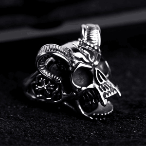 แหวนผู้ชาย Vintage บุคลิกภาพกะโหลกศีรษะแพะ Horn Punk สไตล์ชายแหวน - Product Image 5