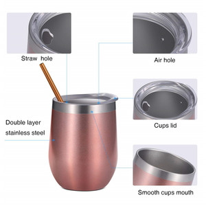De 12 oz taza de acero inoxidable de oro <span class=keywords><strong>rosa</strong></span> brillante de doble pared aislado al vacío <span class=keywords><strong>vino</strong></span> vaso con tapa de <span class=keywords><strong>la</strong></span> taza de café - Product Image 3