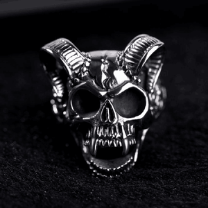 แหวนผู้ชาย Vintage บุคลิกภาพกะโหลกศีรษะแพะ Horn Punk สไตล์ชายแหวน - Product Image 3