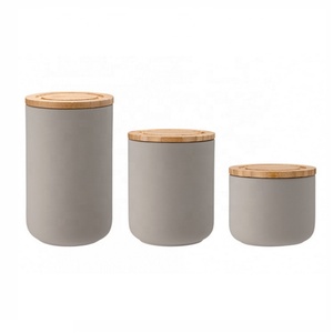 mate ornamentales regalo arte gris color arcilla vela titular de <span class=keywords><strong>la</strong></span> decoración de <span class=keywords><strong>casa</strong></span> vacía vela tarros con tapa de madera - Product Image 2