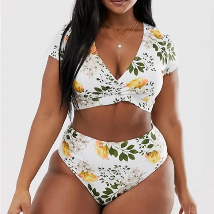 2019 Sexy Polyester flower color large plus size swimwear bikini for fat women