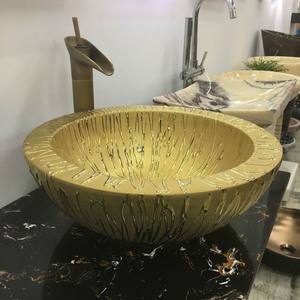 Nuovo Controsoffitto D'oro Porcellana Lavandino del Bagno di Lusso di <span class=keywords><strong>Arte</strong></span> Oro Lavabo In Ceramica - Product Image 4