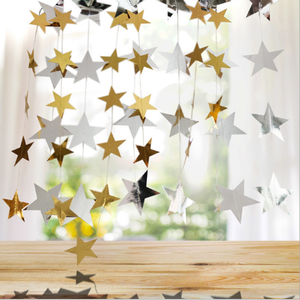 4M-40pcs Mirror Gold/<strong>Silver</strong> Star Shape Paper String <strong>Garland</strong> for Christmas/Party /Birthday Decoration - Product Image 1