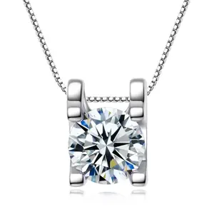 DC03 Classic fine jewelry 925 silver necklace innovative square-shaped zircon four claws pendant