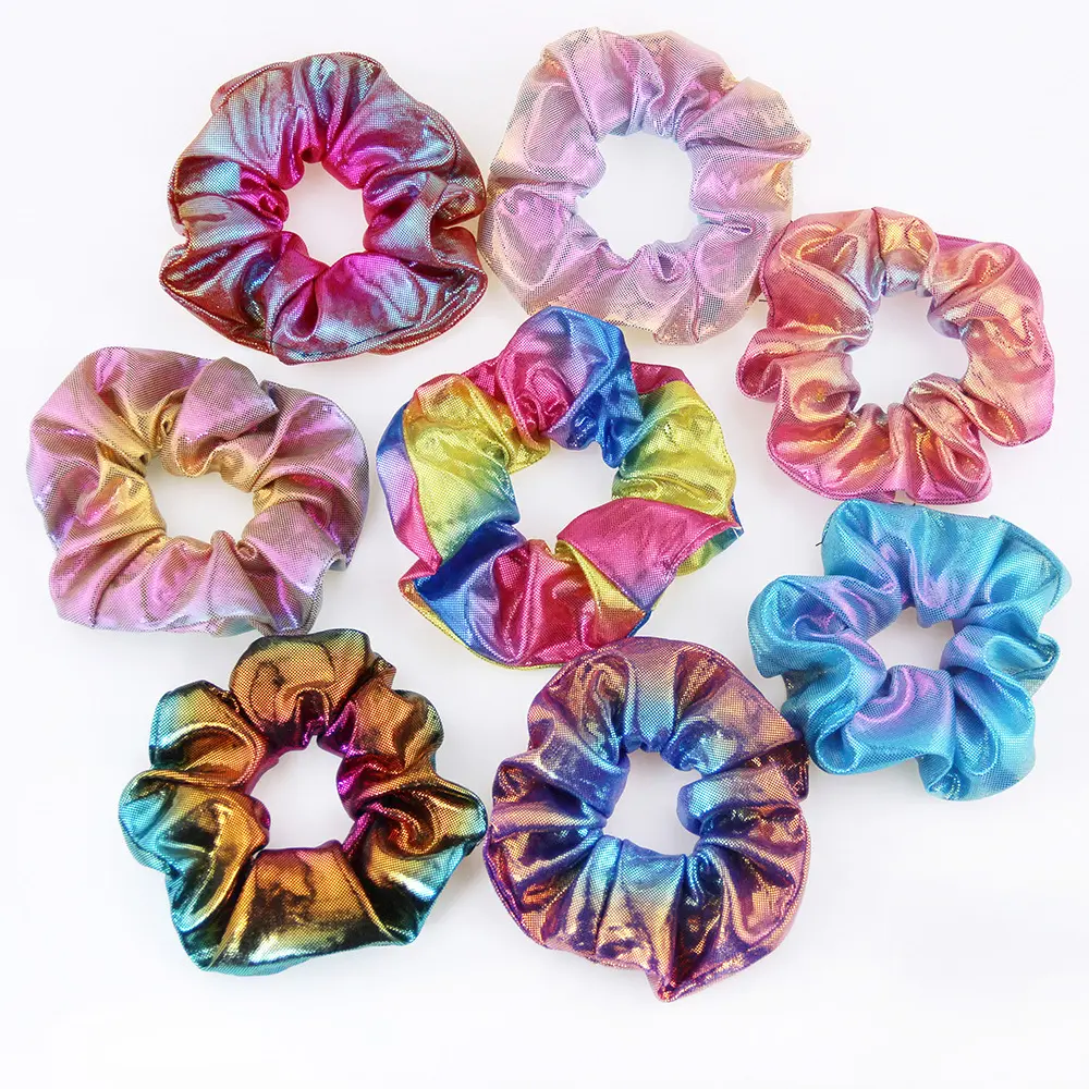 इंद्रधनुष धातु बाल बैंड गर्म मुद्रांकन डबल-रंग escherichia का तार साफ़ा फूल चमकदार बाल Scrunchies
