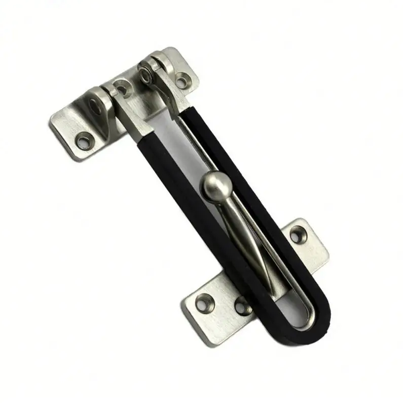 wholesale Zinc alloy door guard with Black rubber Security Buckle satin nickel Door Guard Bolt ,door Lock Safety