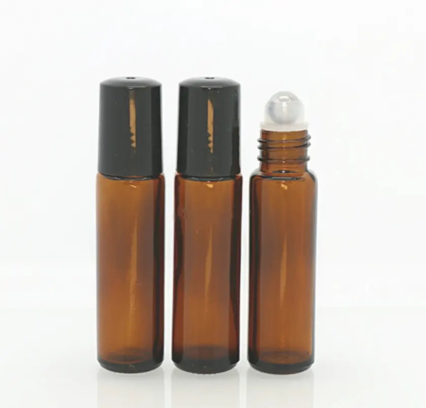 Amber Botol Kaca Gulung 10Ml Minyak Esensial, Botol Rol Parfum dengan Bola Rol; Minyak Esensial Botol Rol 10Ml