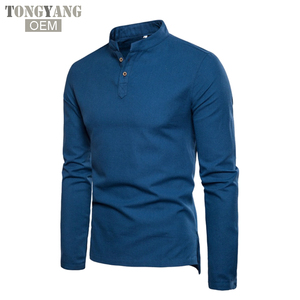 TONGYANG Camisa Casual de <span class=keywords><strong>Lino</strong></span> para Hombre Cuello Mao Transpirable Estilo Tradicional Chino Manga Larga - Product Image 3